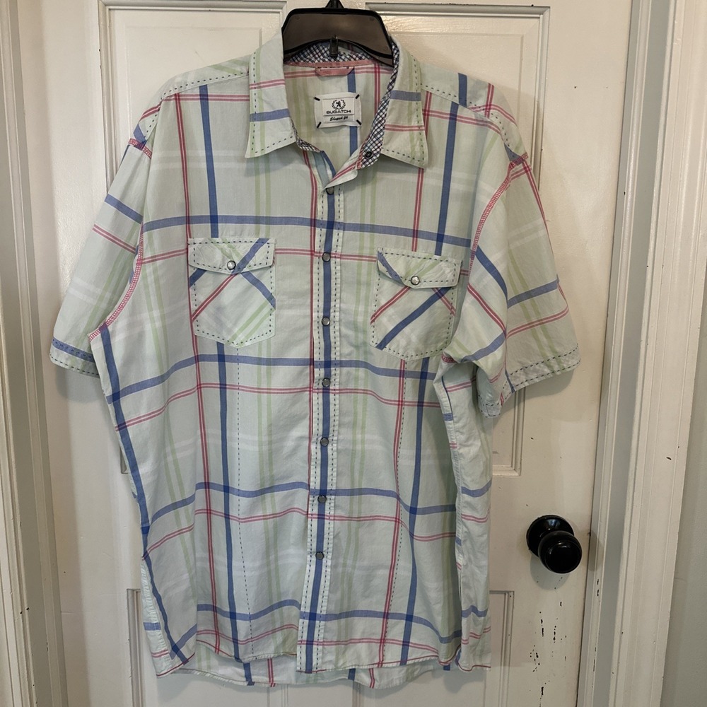 Bugatchi Shaped Fit Mens Button Up Shirt Pearl Snap SIZE 3XL(?)Multi-Color Plaid
